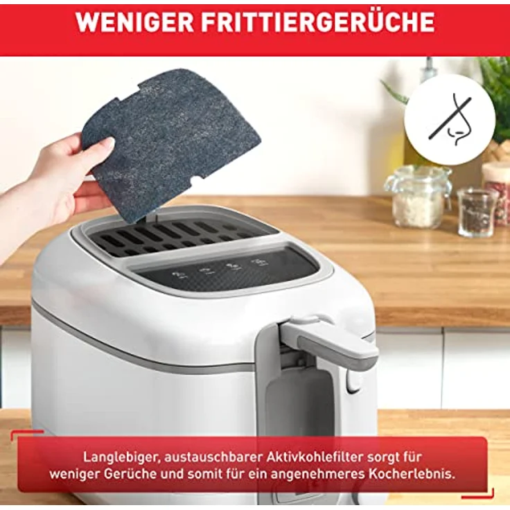 Tefal FR3141 Super Uno Fritteuse | Thermogehäuse | bis zu 1,2 kg Fassungsvermögen | digitaler Timer | Anti-Geruchs-Filterkassette | herausnehmbarer, antihaftbeschichteter Innenbehälter | Weiß/Grau – Bild 5