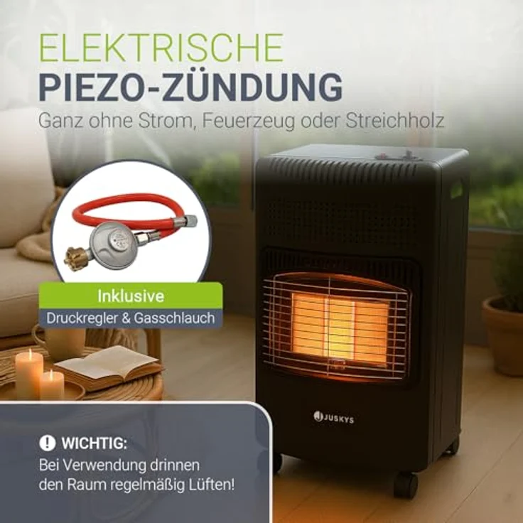 Juskys Gasheizung GS42US – Infrarot-Heizstrahler bis 4200 W für Terrasse & Outdoor – mobiles Heizgerät mit Keramikplatten – Gasheizstrahler in Schwarz – Bild 6