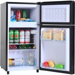 Merax Table Top Kühlschrank Kühl-/Gefrierkombination BCD-100, Mini-Kühlschrank mit LED, 72 L Nettovolumen, Tür mit Glasdekor