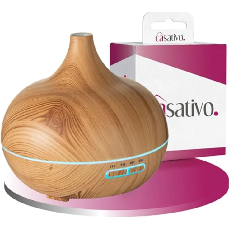 Casativo Aroma-Diffuser in Holzoptik, 300 ml, LED-Beleuchtung in 7 Farben, Timer und ultraschallbetriebene Luftbefeuchtung