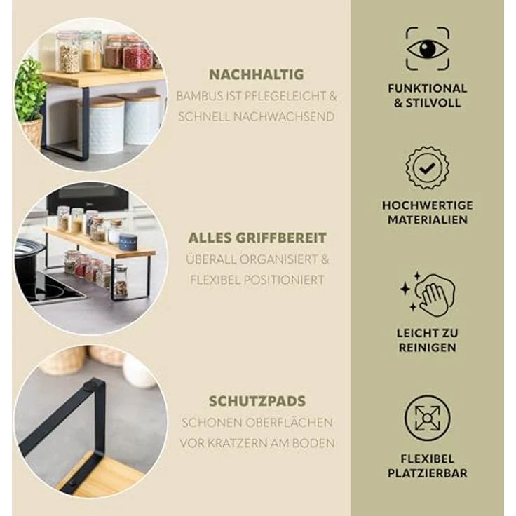 Bremermann Küchenregal, freistehend, Bambus, 50 cm breit, Schwarz – Bild 5