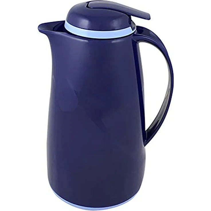 Helios 2934-008 Wave Push Kunststoff-Isolierkanne, 1 Liter, dunkelblau - Spülmaschinenfest, praktische Einhandbedienung, Helios Q100-Qualitätsglas-Einsatz, 5-jähriges Helios Warmhalteversprechen – Bild 2