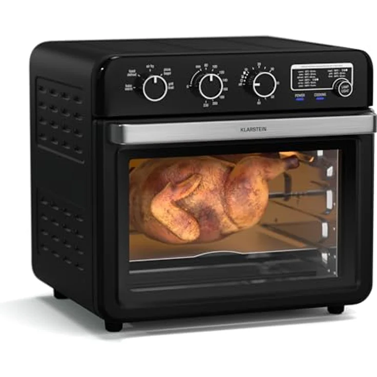 Klarstein AirGlaze Heißluftfritteuse – 34 L, 2000 W, 9 Programme, Rotisserie, Panoramascheibe, Schwarz – Bild 1