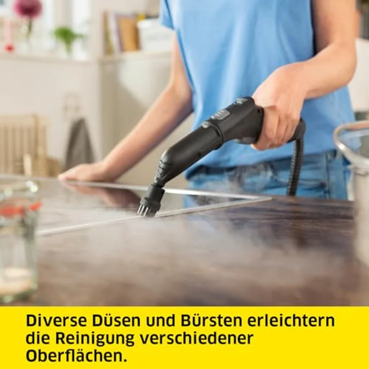 Kärcher Dampfreiniger SC 3 Deluxe, Dampfdruck: 3,5 bar, Aufheizzeit: 30 s, Leistung: 1.900 W, Flächenleistung: 75 m², Tank: 1 l, mit Bodenreinigungsset, Mikrofaser-Bezug, Düsen und Rundbürste – Bild 4