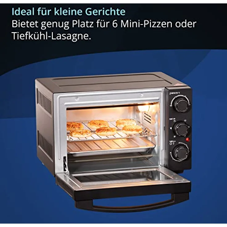 KHG Minibackofen MBO-15S, schwarzer Brotbackofen mit 15l Garraum, Umluft, Ober-/Unterhitze, 6 Funktionsstufen, 60min Timer, Innenbeleuchtung, inkl. Backblech und Grillrost – Bild 4