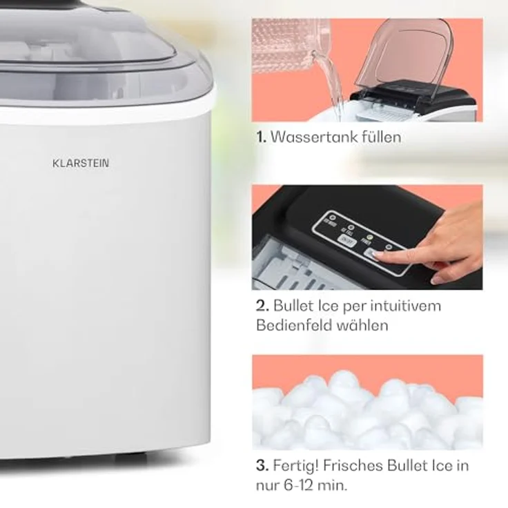 Klarstein Eiswürfelmaschine, 1,3L Wassertank, 12kg Eis in 24h, Selbstreinigend – Bild 4