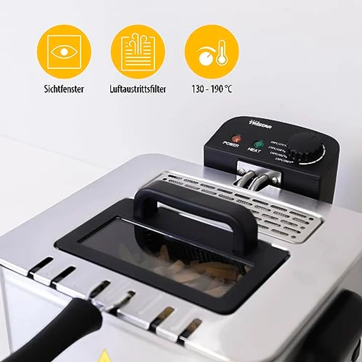 Tristar FR-6949 Fritteuse, 2000 W, 5 Lfassungsvermögen, Sichtfenster, mit Deckel, Edelstahl, silber – Bild 5