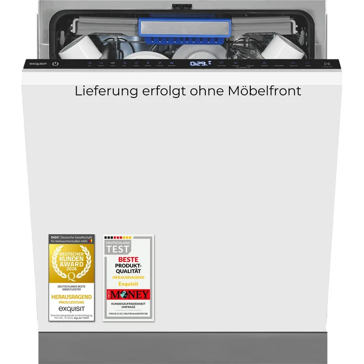 Exquisit Einbau-Geschirrspüler EGSP9616-E-450B schwarz | 16 Maßgedecke | Energieklasse B | 42 dB | 8 Programme | Besteckschublade