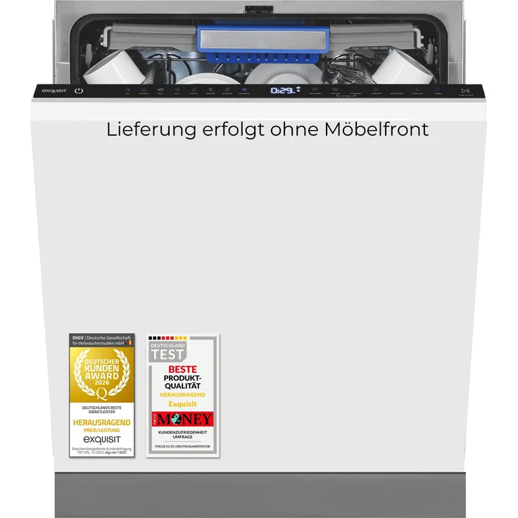 Exquisit Einbau-Geschirrspüler EGSP9616-E-450B schwarz | 16 Maßgedecke | Energieklasse B | 42 dB | 8 Programme | Besteckschublade