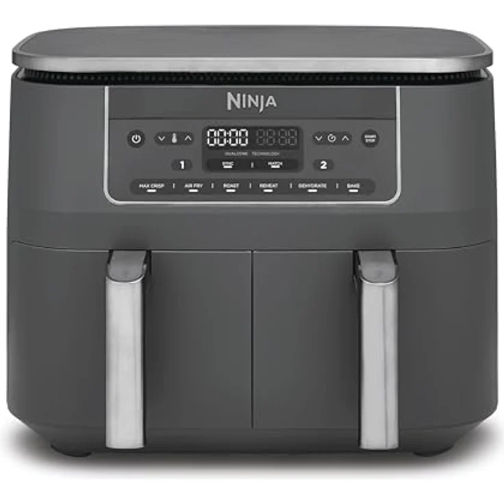 Ninja Dual Zone Digital Air Fryer DZ300EU, 7,6L Heißluftfritteuse mit 2 Schubladen, 6-in-1, ohne Öl, Metallic Grau – Bild 1
