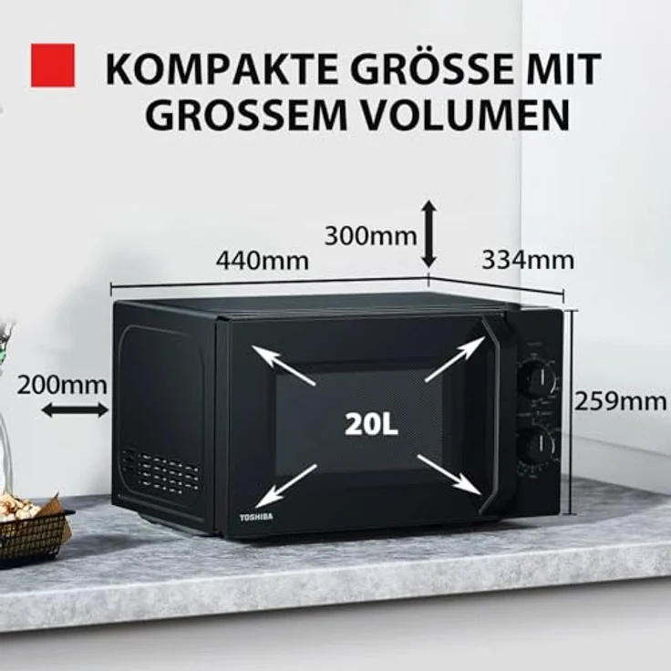 Toshiba MW2-MG20PFBK Mikrowelle mit Grill, Standgerät, 800 Watt, 20 Liter Garraum, schwarz – Bild 3