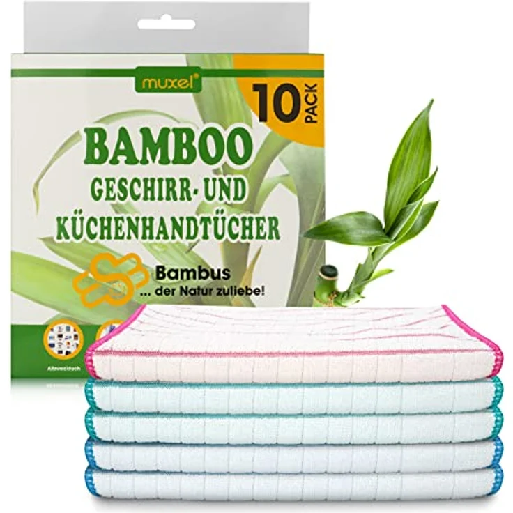 Muxel Bambus Tücher - Bambus Geschirrtücher - Extra saugfähiges Putztuch - Weiche Bambuslappen zum Polieren, Abtrocknen & Wischen - Nachhaltige Bambus Allzwecktücher (10) – Bild 2