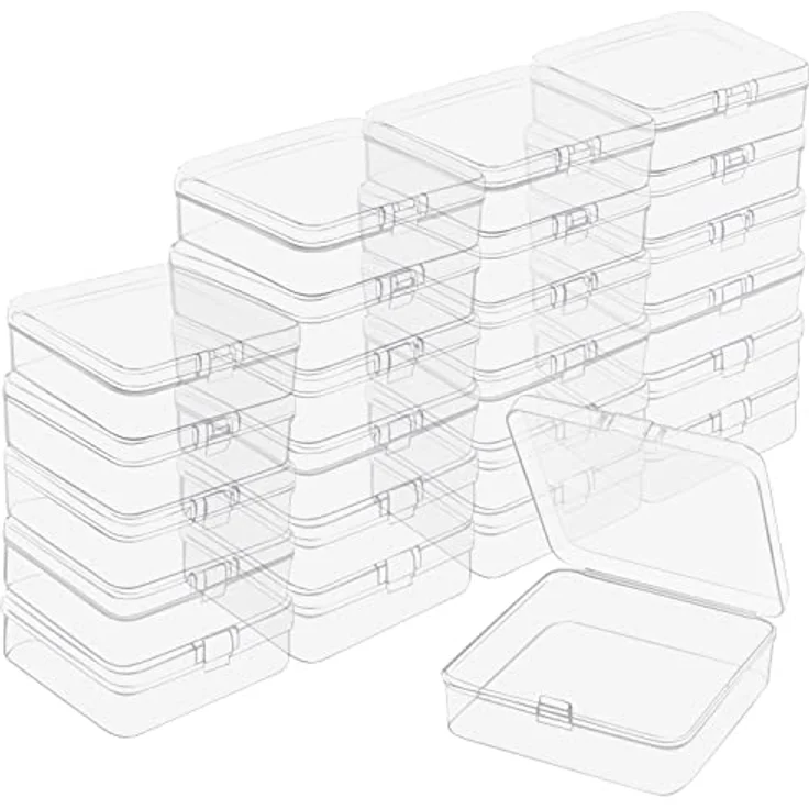 Belle Vous Kleine Aufbewahrungsbox Plastik Transparent mit Deckel zum Klappen (24 Stk) – 8,3 x 8,3 x 2,8 cm Mini Plastik Boxen für Kleine Perlen, Pillen, Schmuck, Schrauben Sortierbox, Bastelzubehör – Bild 1