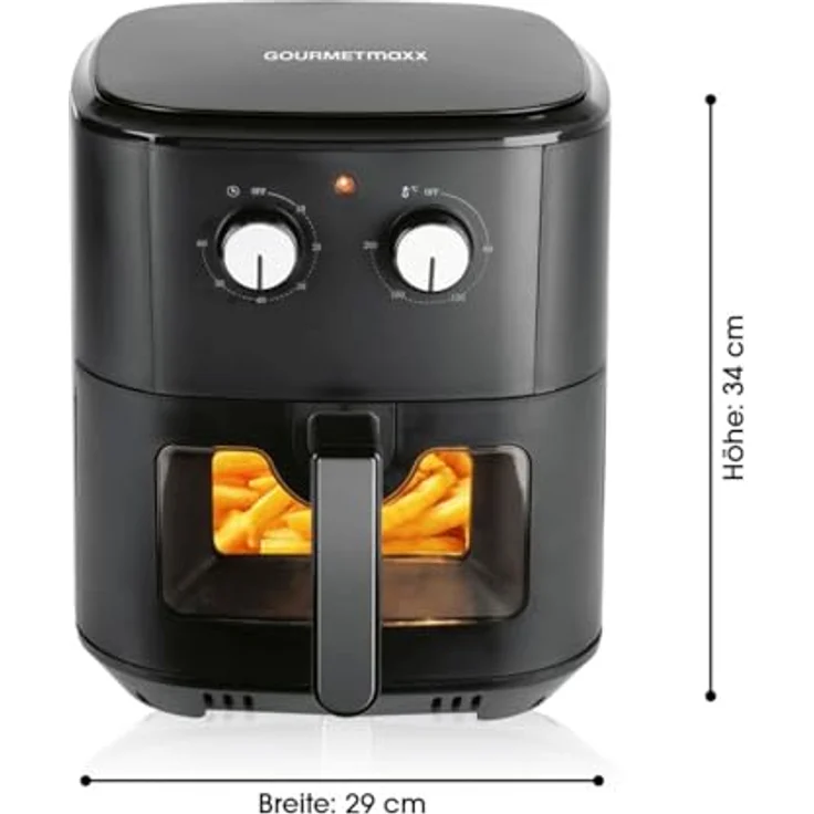 GOURMETmaxx Heißluftfritteuse 6,2 L (1500 W) | AirFryer mit Abschaltautomatik für punktgenaue Ergebnisse | Schonende Zubereitung ohne Öl | Ideal für z.B. Pommes, ChickenWings oder sonstiges [schwarz] – Bild 4