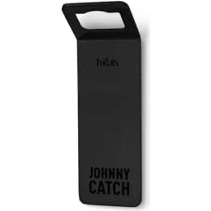höfats Johnny Catch Magnet schwarz, Wand-Flaschenöffner mit Magnet, fängt bis 20 Kronkorken, schraubenlose Montage, Edelstahl mit PVD Beschichtung