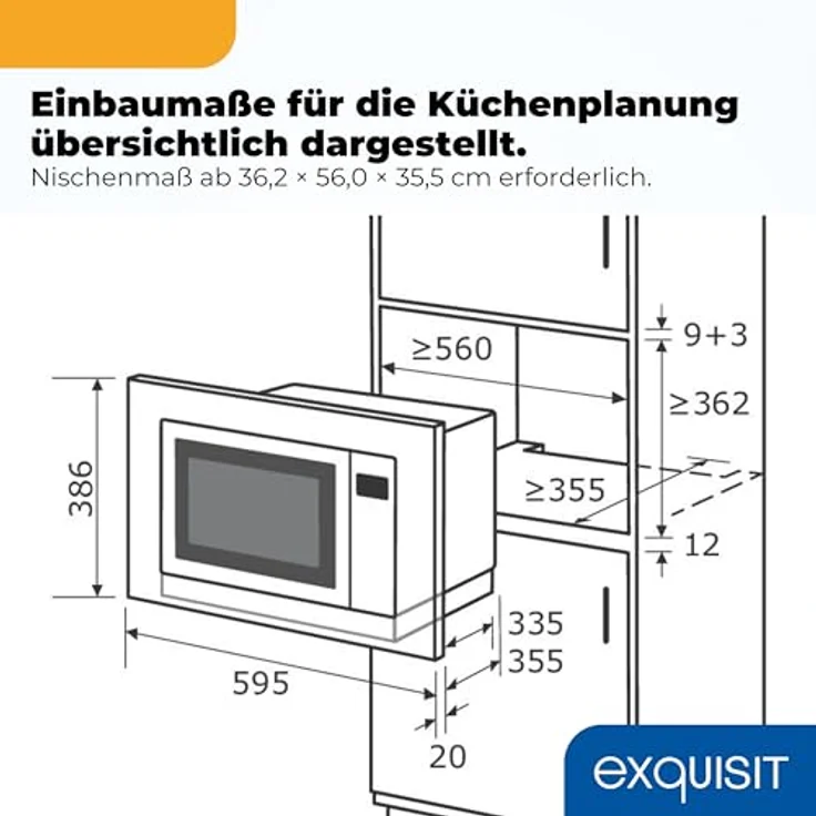 Exquisit Einbau-Mikrowelle EMW525-G-020, 25 l Volumen, 900 W Mikrowelle, 1200 W Grill, 8 Automatikprogramme, Kombi-Funktion – Bild 9
