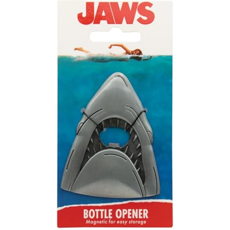 FaNaTtik Jaws Hai-Flaschenöffner zum 50. Jubiläum, robustes Metall mit stark geprägtem Design und starken Magneten, 87 x 70 mm – Bild 3