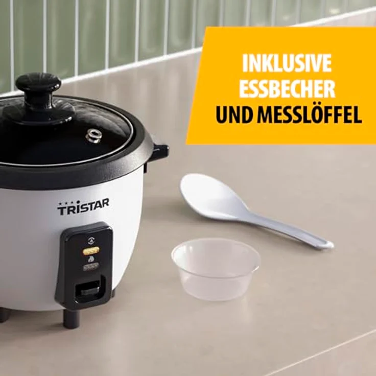 Tristar RK-6142 Reiskocher 0,6 L, Antihaft-Innentopf, Warmhalte- und Abschaltautomatik, kompaktes Design, inklusive Messbecher und Löffel, 300 W – Bild 3