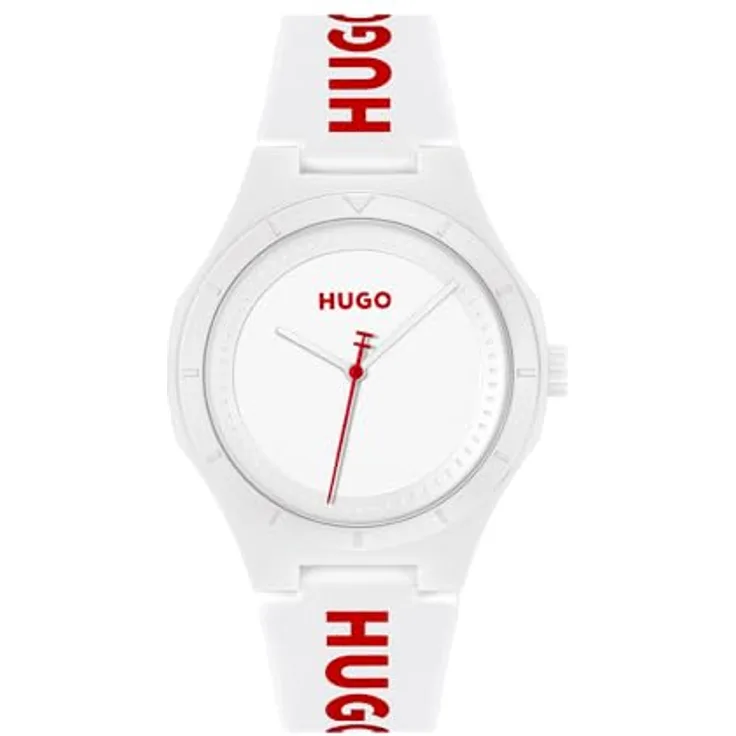 HUGO Analog Quarzuhr #LIT for HIM, Silikonarmband in Weiß, präzise 3-Zeiger-Anzeige, 42 mm Gehäusedurchmesser, wasserabweisend bis 5 bar
