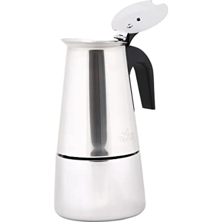 Any Morning Edelstahl Moka Pot, 200 ml, Induktionsgeeignet, 4-Tassen Espressokocher mit Sicherheitsventil, robust und stilvoll – Bild 2