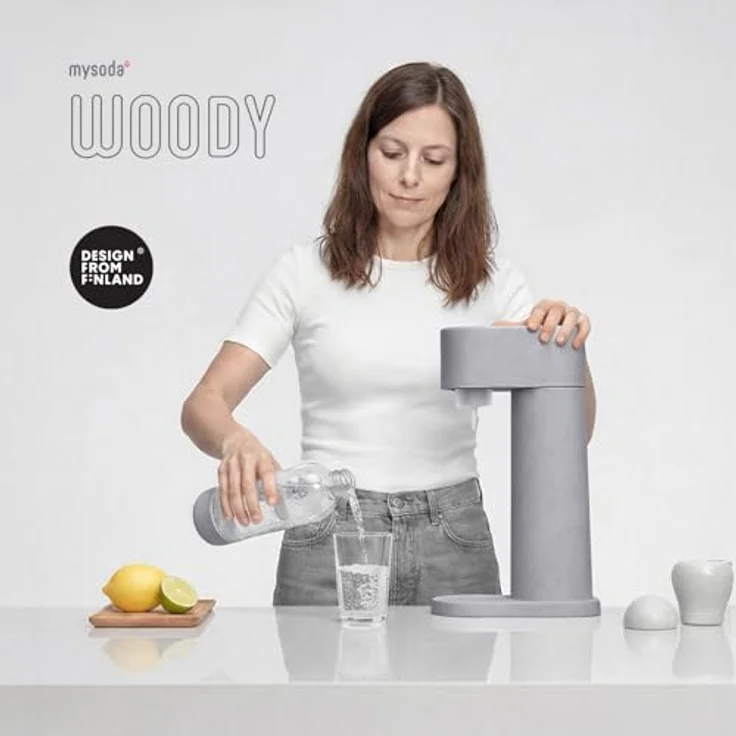 Mysoda Woody Set, Wassersprudler aus erneuerbarem Holzkomposit mit 1L Quick-Lock BPA-freier Plastikflasche und CO2-Zylinder, grau – Bild 10