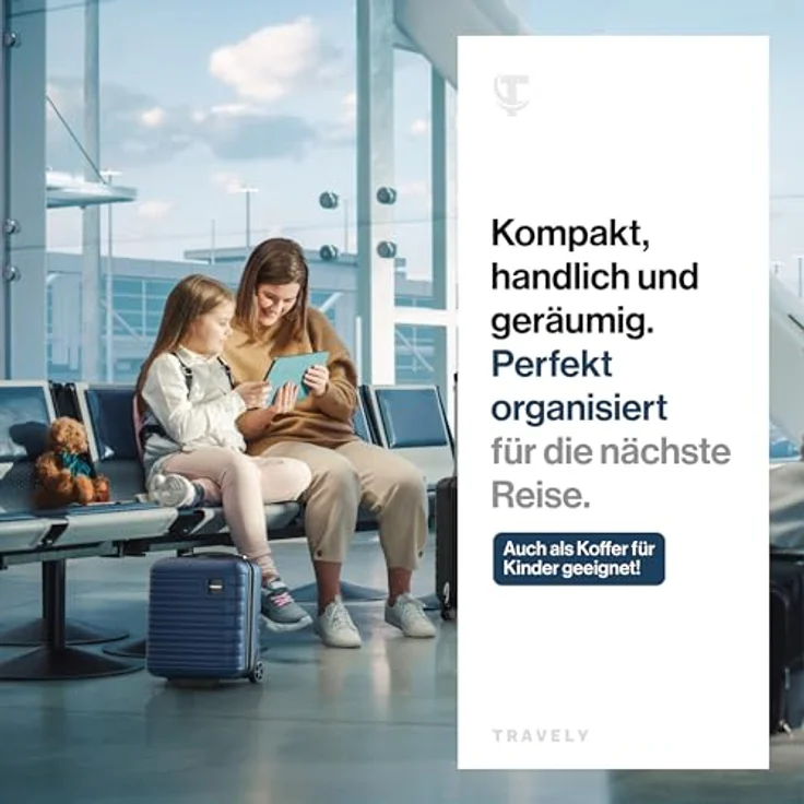 Travely Premium Handgepäck Koffer 40x30x20cm, 26L Volumen, sanfte Rollen, passend für Ryanair und Lufthansa, Tiefseeblau – Bild 3