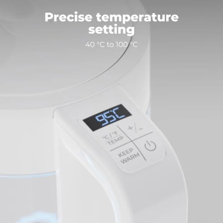 Aeno EK5 Elektrischer Wasserkocher, 1,7 Liter, Glas, Temperaturregelung 40-100°C, Strix-Technologie, LED-Beleuchtung – Bild 8