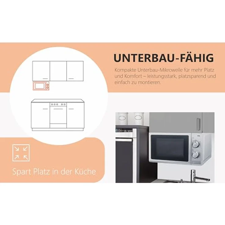 Silva MW-U 25.4, Einbaumikrowelle Silber mit 700W, 17L Garraum, Timerfunktion, Sichtfenster und 6 Leistungsstufen – Bild 7