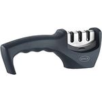 RÖSLE Messerschärfer, Hochwertiger Messerschleifer mit 3 Stufen für Küchenmesser, Wolframkarbid, Diamant und Keramik, Schleifkopf wechselbar, stabiler Stand, ergonomischer Griff