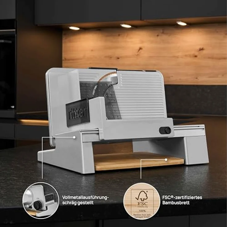 Ritter Allesschneider Serano 8 inkl. Bambusbrett, 130-Watt-Motor und Edelstahlmesser mit Wellenschliff – Bild 5