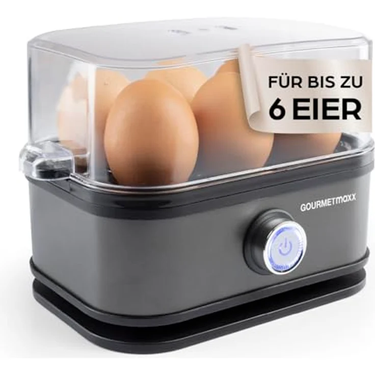 GOURMETmaxx Eierkocher für 6 Eier, elektrisch mit 3 Härtegraden, Anthrazit, inkl. Eierstecher und spülmaschinenfesten Teilen – Bild 1