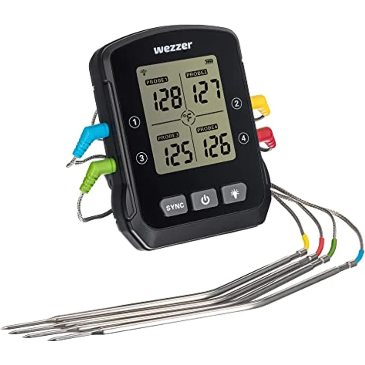 Levenhuk Wezzer Cook MT90 Kochtemperaturgerät mit 4 Thermosonden an Flexiblen Kabeln und Erweiterten Funktionen über Mobile Apps - Preisvergleich