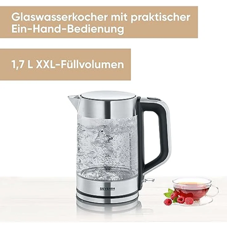 SEVERIN 3420-000 WK 3420 Wasserkocher, 2200, 1.7 liters, Glas-Edelstahl-gebürstet-schwarz – Bild 3