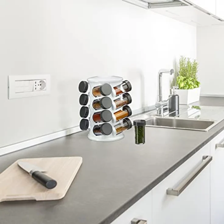 Relaxdays Gewürzständer, drehbarer Küchen Organizer mit 16 Behältern, Weiss – Bild 2