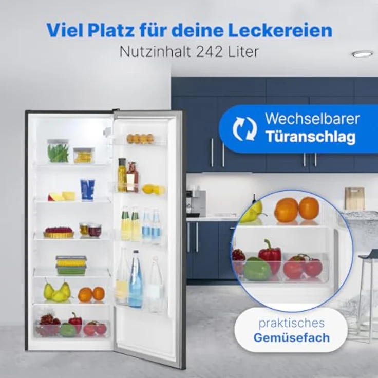 Bomann VS 7363 Kühlschrank ohne Gefrierfach, 242L, leiser Getränkekühlschrank, 5 Ablagen, schwarz-inox – Bild 2