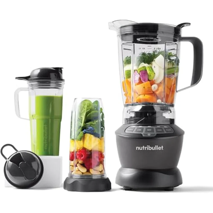 Nutribullet Combo Heiß- und Kaltmixer, 1200 W mit 1,8 l Fassungsvermögen, anthrazitgrau, 3 Becher und 2 Klappdeckel für On The Go – Bild 1