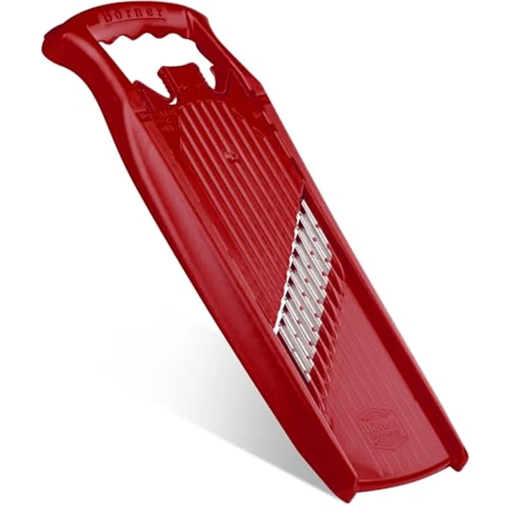 Börner Gemüseschneider Welle-Waffel PowerLine, Gitterkartoffel-Schneider mit 3 Schnittstärken, integriertem Kindersicherung, ergonomischem Griff und mikrofein-geschliffenen Edelstahlmessern, BPA-frei – Bild 8