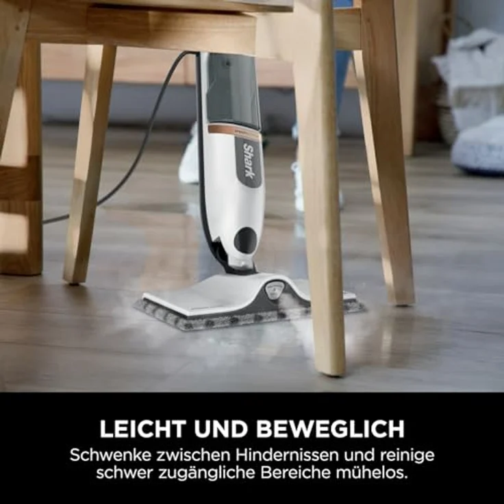 Shark SteamSpot S2001EU, Dampfreiniger mit Steam Blaster-Technologie, abnehmbarer Wassertank, 3 Reinigungsmodi, 2 waschbare Dirt Grip Soft-Scrub-Pads, Weiß & Poly Kupfer – Bild 4