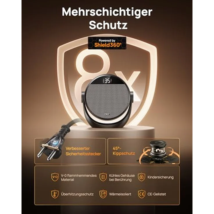 Dreo Heizlüfter, Tragbarer 1500W Heizlüfter mit Fernbedienung, 60° Neigbar, Thermostat, 3 Heizmodi, 8 Sicherheitsfunktionen, Schwarz – Bild 4