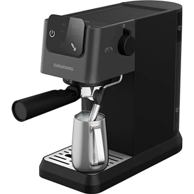 GRUNDIG KSM 4330 Siebträgermaschine mit Milchaufschäumdüse, Espressomaschine, für gemahlenen Kaffee, abnehmbarer Wassertank, Touch-Display, 1626 W Leistung, Memory Funktion, Schwarz – Bild 2