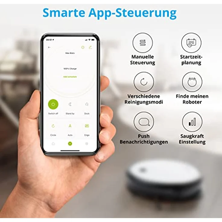Medion MD 19601 Saugroboter mit Wischfunktion, 100 min Akkubetrieb, App- und Sprachsteuerung, weiß – Bild 5