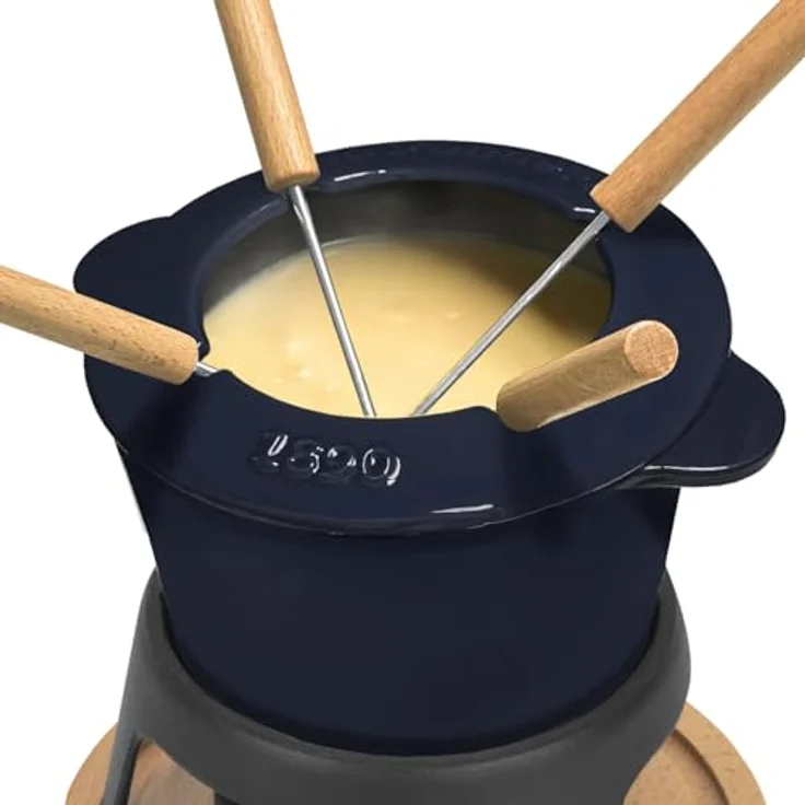 La Fonderie 1890 Fondue-Set Mont d'Arbois, Gusseisen für 4 Personen, 1,2 L, spritzfester Deckel, 4 Gabeln mit Buchenholzgriffen – Bild 5