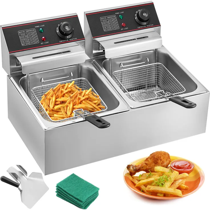 VEVOR Fritteuse 295 x 235 x 150 mm Commercial Elektro-Fritteuse Tief, Edelstahl, 12 L Fassungsvermögen, 5000 W Leistung