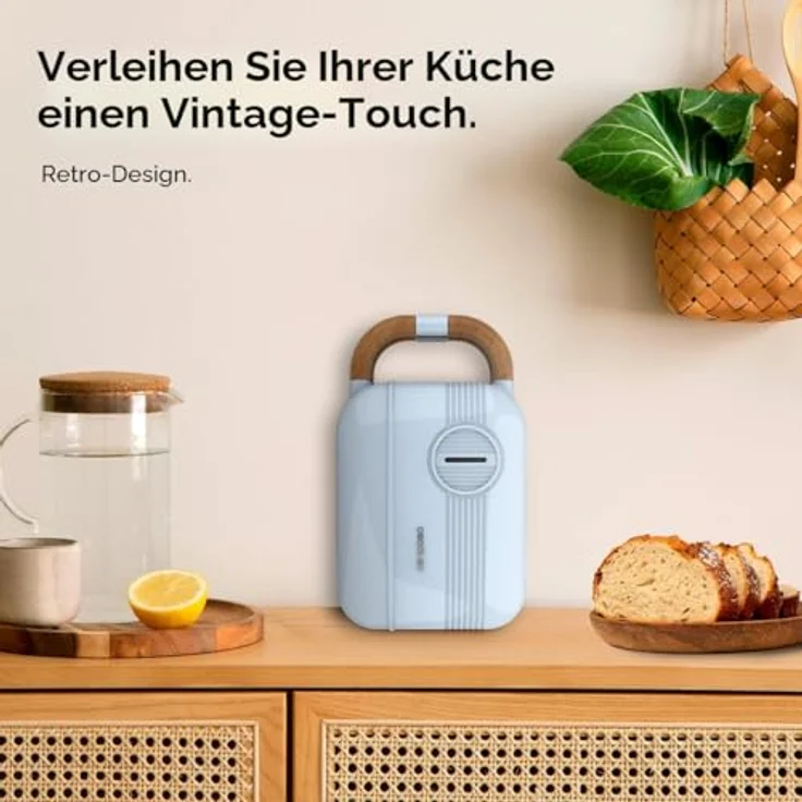 Cecotec Sandwichmaker Vintage Rock'Ntoast Retro One, 700W, 3 austauschbare Platten, Rockstone-Beschichtung, Blau – Bild 3