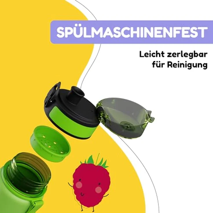 Klarstein Schmatzfatz Trinkflasche, 500 ml Kinderflasche mit auslaufsicherem 1-Klick-Verschluss und BPA-freiem Tritan, sportliches Design – Bild 4