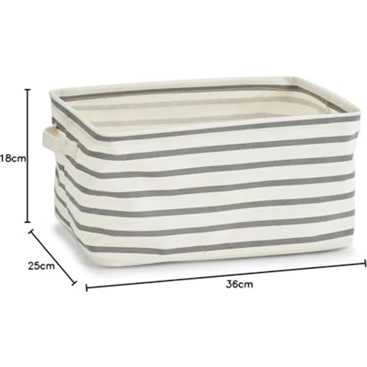 ZELLER Aufbewahrungskorb Stripes, robuster Canvas-Korb in grau, 36 x 25 x 18 cm mit Griffen – Bild 5