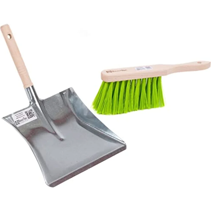 BawiTec Profi Garten-Set,Qualitäts-Kehrset,Handfeger Holz 28cm,Metall-Kehrschaufel mit Holzgriff verzinkt,stabil und robust,Kunststoffborsten neon-grün,Kehrblech,Kehrgarnitur,Gartenbesen – Bild 2