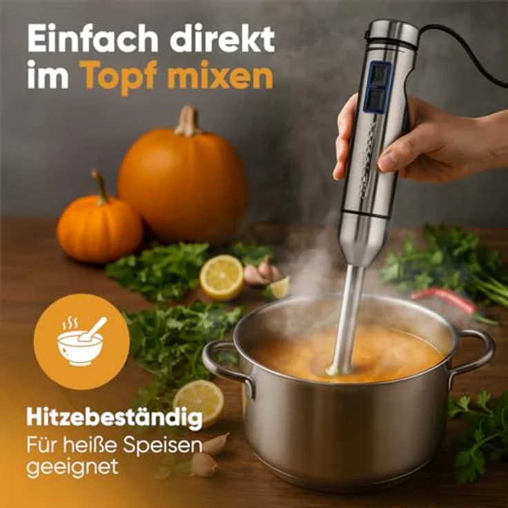 ProfiCook® PC SM 1317 Stabmixer 1000W, extra langer Edelstahl Mixstab, laufruhiger DC-Motor, Ice-Crush-Funktion, 4-fach Messer, auch für heiße Speisen geeignet – Bild 5