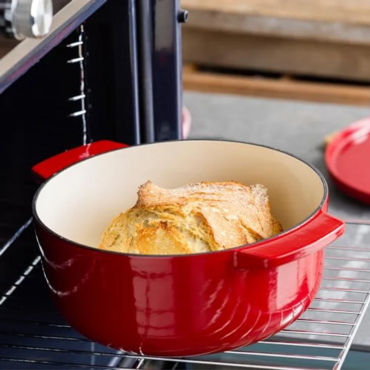 KitchenAid Cast Iron 30cm/5,6L Ovaler Kasserolle mit Deckel, PFAS-freie Emaille, Induktion, Ergonomischer Griff,Ofenfest bis 260°C, Empire Red – Bild 4