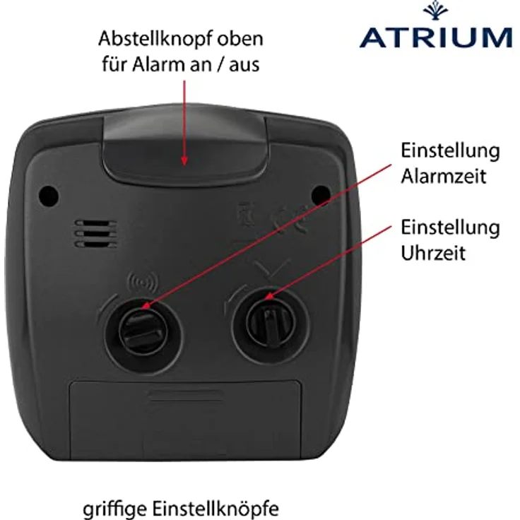 Atrium A251-7, Analog Quarz Wecker ohne Ticken, mit Licht und Snooze, Schwarz Metallic, 8,5 x 8,5 x 4 cm – Bild 3